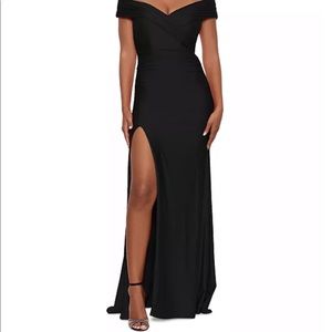 Black gown / XSCAPE off the shoulder black gown